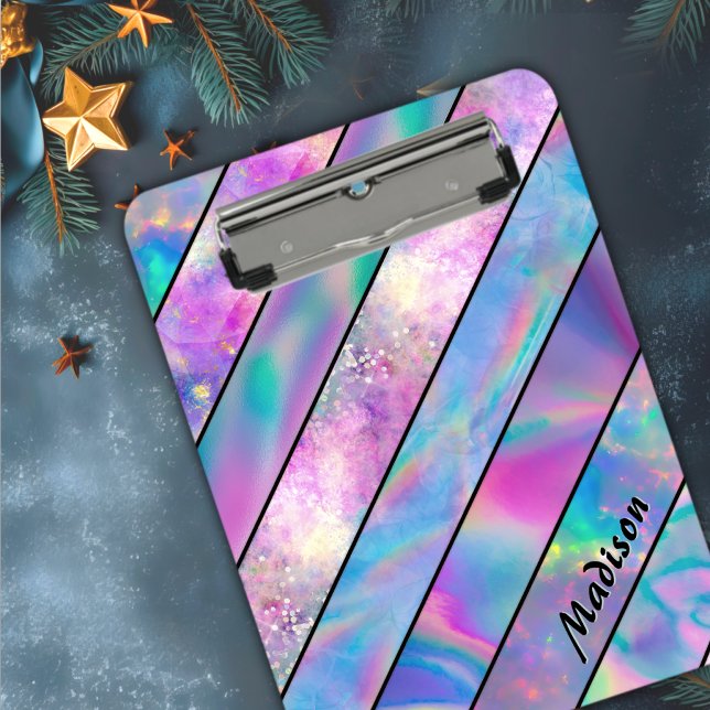 Stylish holographic chic blue pink clipboard (Creator Uploaded)