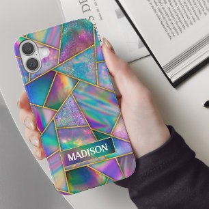 Stylish holographic chic faux gold iPhone 16 case