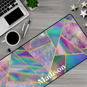 Stylish holographic chic faux gold  desk mat