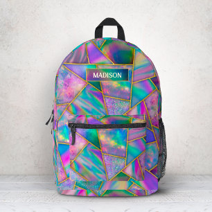 Stylish holographic chic faux gold geometric printed backpack