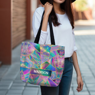Stylish holographic chic faux gold tote bag