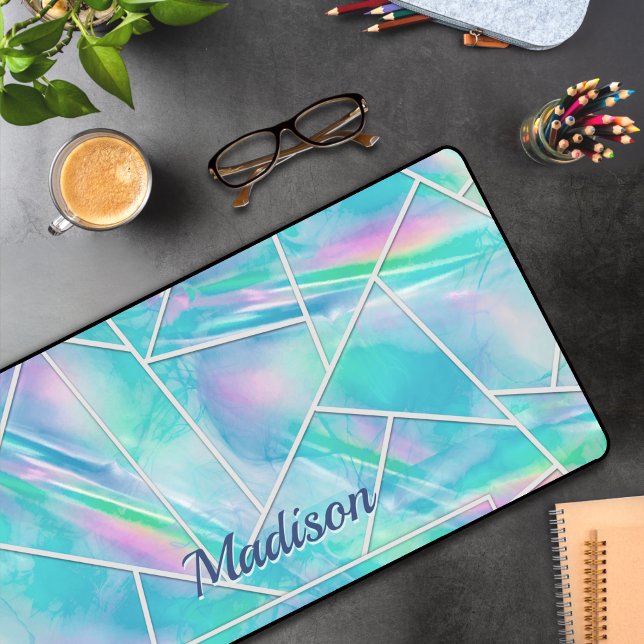 Stylish holographic elegant geometric  desk mat (Creator Uploaded)