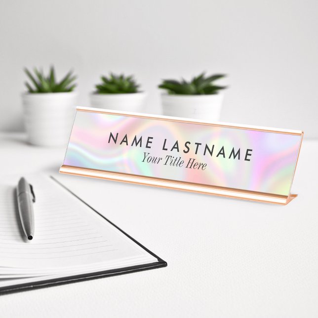 Stylish Holographic Pastels Minimalist Desk Name Plate (Creator Uploaded)