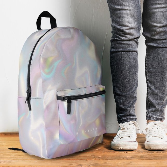Stylish Holographic Pink Pearl Girly Printed Backpack (Stylish Holographic Pink Pearl Girly Printed Backpack
)