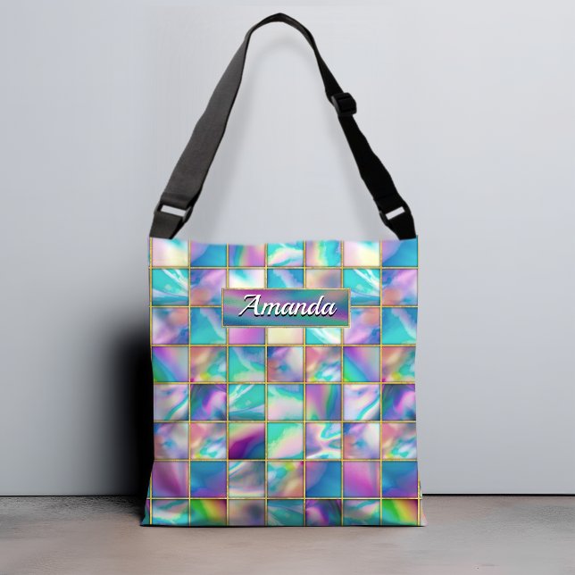 Stylish holographic trendy faux gold geometric crossbody bag (Creator Uploaded)