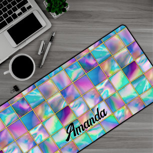 Stylish holographic trendy faux gold geometric desk mat