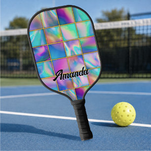 Stylish holographic trendy faux gold geometric pickleball paddle