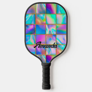 Stylish holographic trendy faux gold geometric pickleball paddle