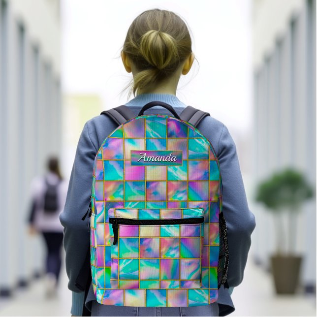 Stylish holographic trendy faux gold geometric printed backpack (Creator Uploaded)