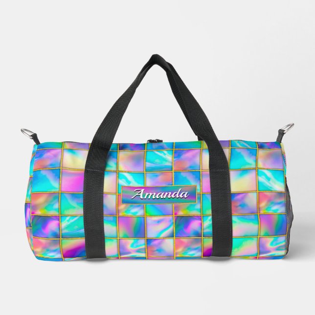Stylish holographic trendy faux gold square  duffle bag (Front)