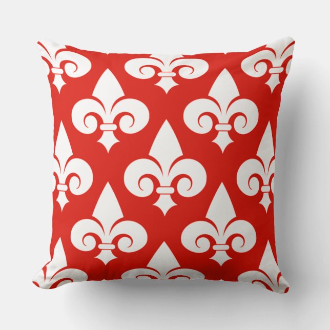 Stylish Home Decor Red White Fleur de Lis Pattern Cushion (Front)
