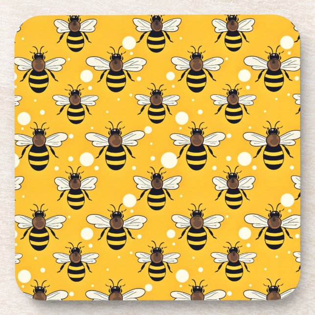 Stylish Honeybees Pattern Yellow Coaster (Front)