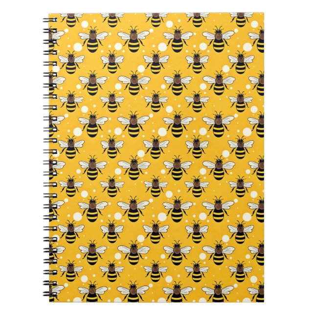 Stylish Honeybees Pattern Yellow Notebook (Front)