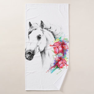 Stylish horse towel set with water color flowers