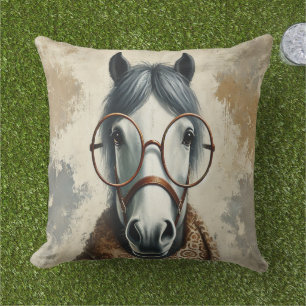 Stylish Horse with Glasses – Funny Vintage Art Cushion