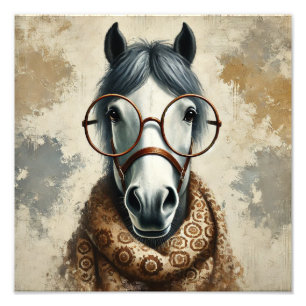 Stylish Horse with Glasses – Funny Vintage Art Photo Print