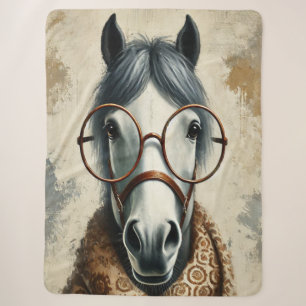 Stylish Horse with Glasses – Funny Vintage Art Sherpa Blanket
