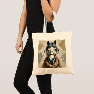 Stylish Horse with Glasses – Funny Vintage Art Tote Bag