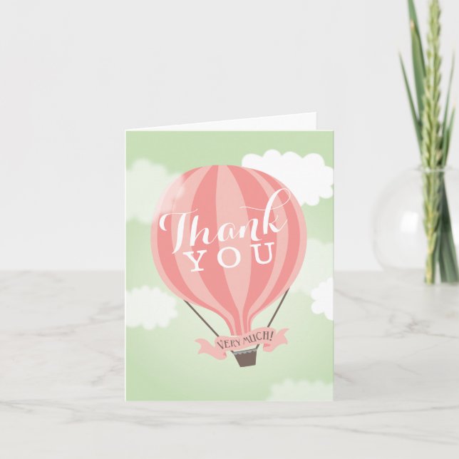 Stylish Hot Air Pink Balloon Thank You Note Card (Front)