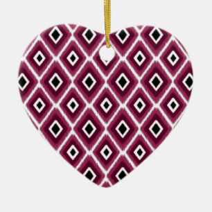 Stylish Hot Pink Black Ikat Pattern Ceramic Tree Decoration