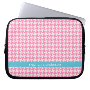 Stylish Hot Pink Houndstooth Pattern Laptop Sleeve