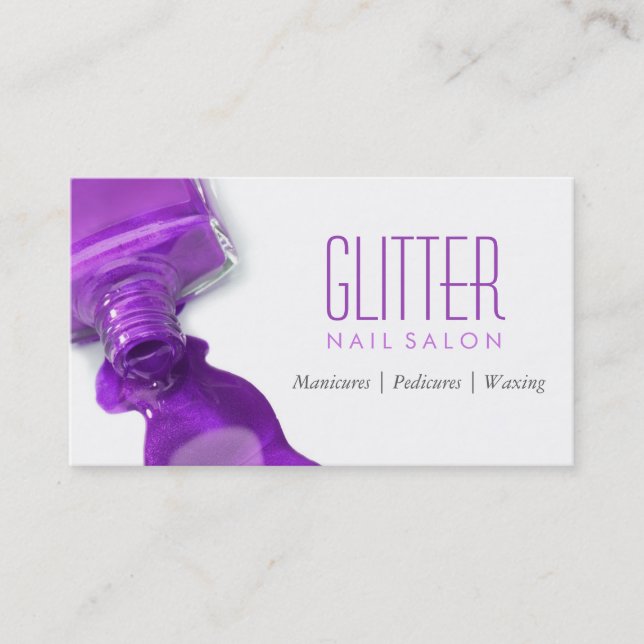Stylish Hot Purple Glitter Nail Salon Manicure Business Card (Front)