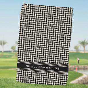 Stylish Houndstooth Pattern Name Black Off-White Golf Towel