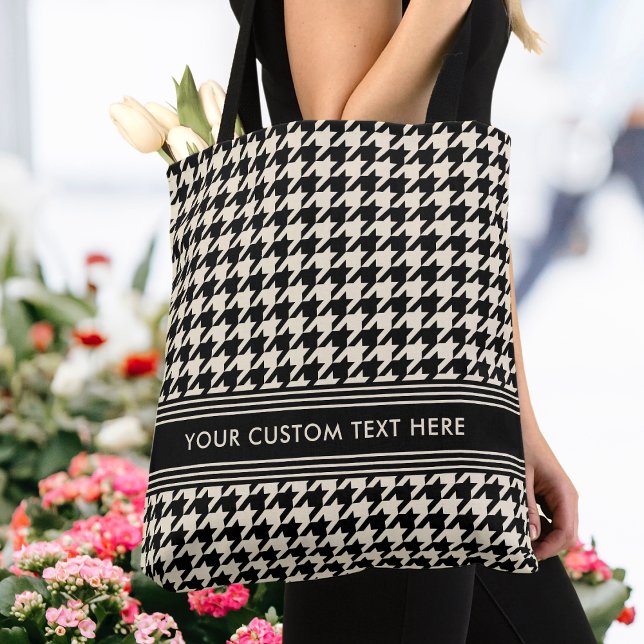 Stylish Houndstooth Personalised Black Off-White Tote Bag (Creator Uploaded)