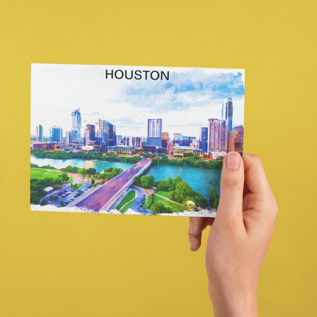 Stylish Houston Texas Panorama View Postcard (houston texas vintage watercolor postcard)