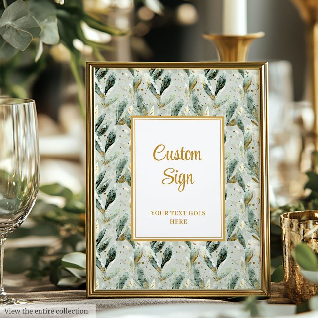 Stylish Hunter Green Gold Greenery Wedding Custom  Poster (Stylish Hunter Green Gold Greenery Wedding Custom Poster)
