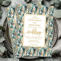 Stylish Hunter Green Gold Greenery Wedding Invite