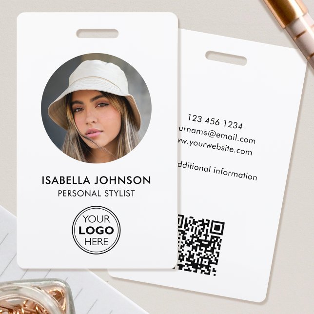 Stylish ID Photo Logo QR Code White Black Security ID Badge (Creator Uploaded)