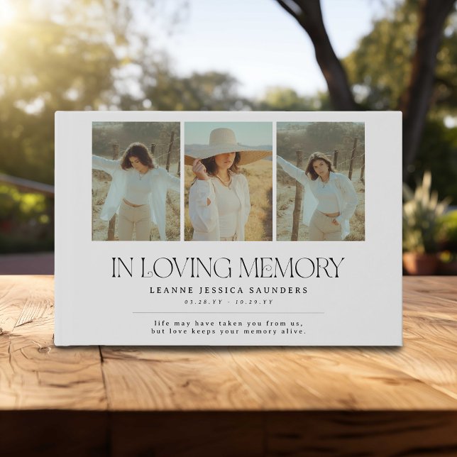 Stylish In Loving Memory Letting 4 Photo Collage Guest Book (Creator Uploaded)