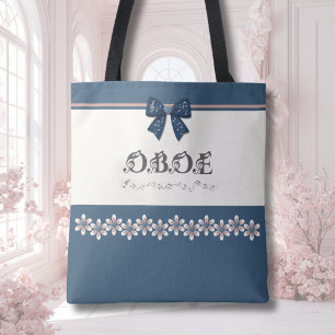 Stylish Indigo Floral Coquette Bow Oboe Tote Bag