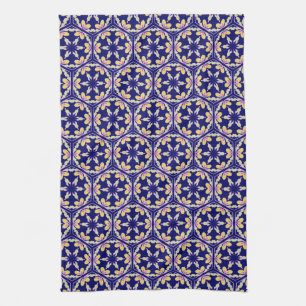 Stylish Indigo Spanish Mediterranean Tile Pattern Tea Towel
