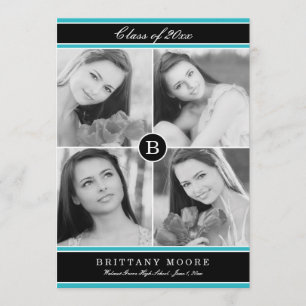 Stylish Initial Graduation Invitation - Turquoise