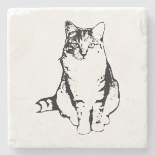 Stylish Ink Front‑Facing Tabby Cat Coaster
