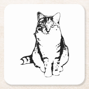 Stylish Ink Front‑Facing Tabby Cat Coaster