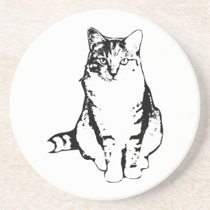 Stylish Ink Front‑Facing Tabby Cat Coaster