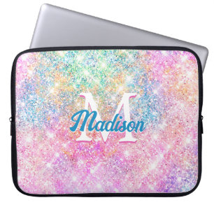 Stylish iridescent unicorn pink faux glitter laptop sleeve