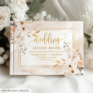 Stylish Ivory Beige Gold Autumn Wedding Guest Book