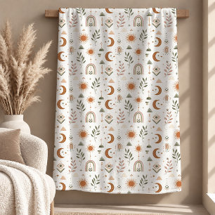Stylish Ivory Beige Sage Boho Rainbow Blanket
