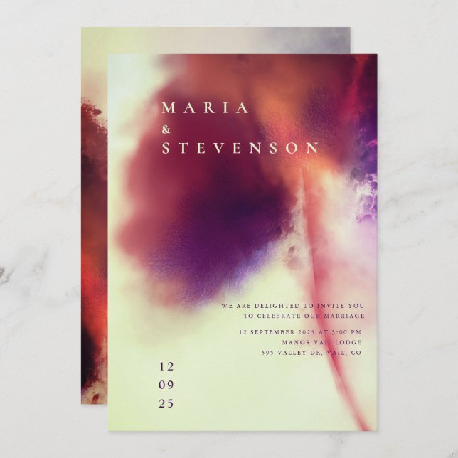 Stylish Ivory Brown Watercolor Dandelion Wedding Invitation (Front/Back)