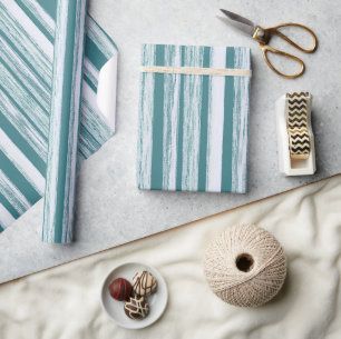 Stylish Jade Green Beach Hut Stripe Pattern  Wrapping Paper