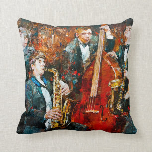 Stylish jazz band playing music on the scene, back cushion