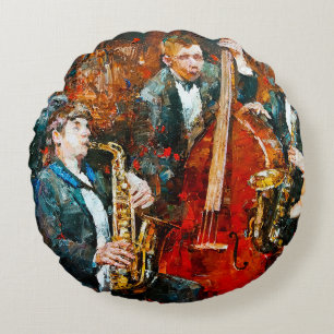 Stylish jazz band playing music on the scene, back round cushion
