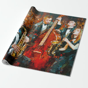 Stylish jazz band playing music on the scene, back wrapping paper