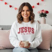 Stylish Jesus Is My Valentine Red Faux Sequin