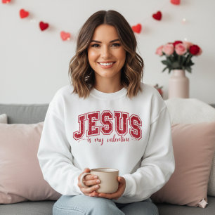 Stylish Jesus Is My Valentine Red Faux Sequin Sweatshirt