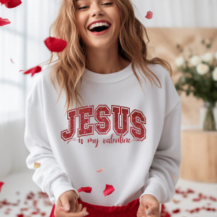 Stylish Jesus Is My Valentine Red Faux Sequin Sweatshirt